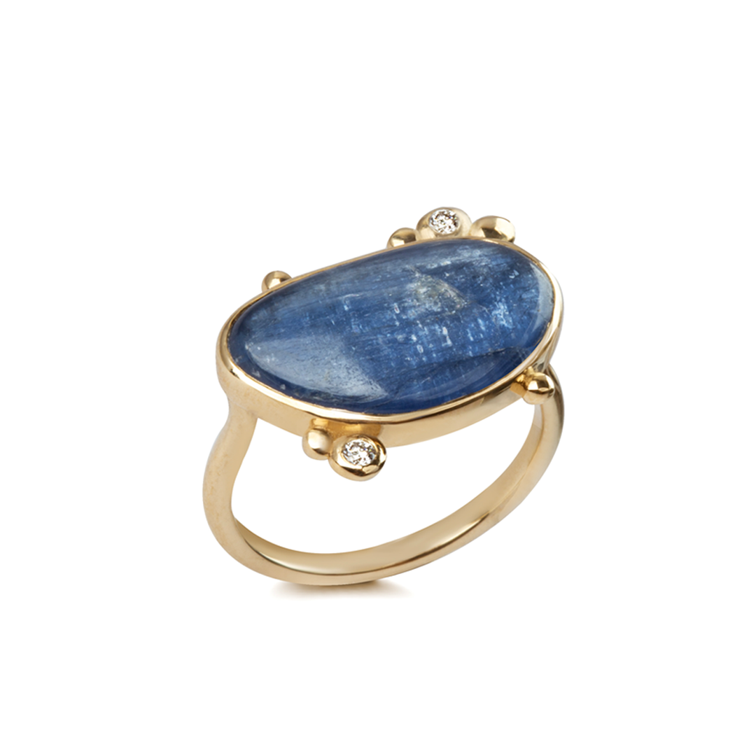 14K Gold  Irregular Kyanite Ring with 2 Diamonds
