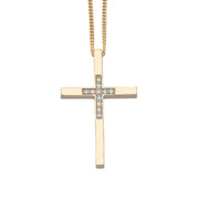 Thin and Tall Gold Cross Pendant Centered with Diamonds