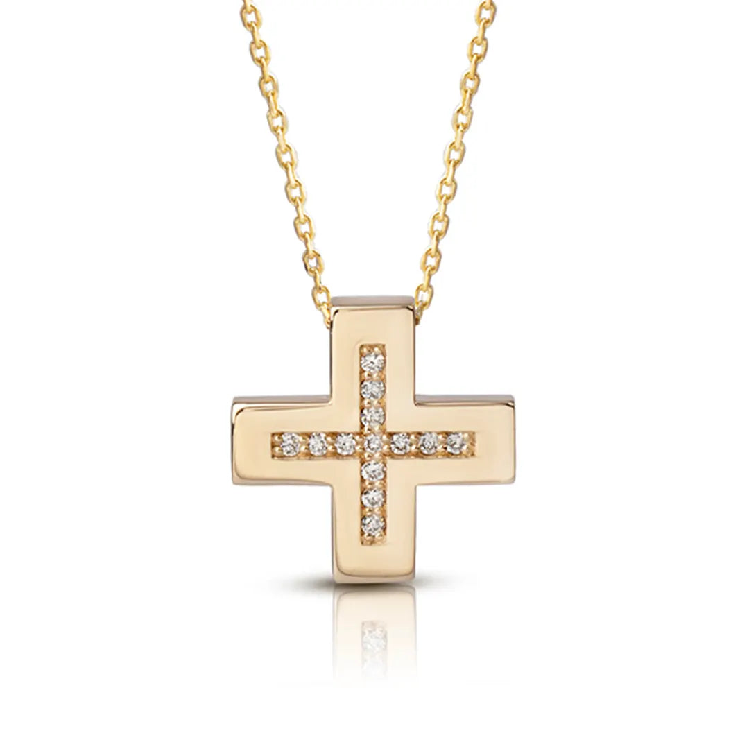 Squared Diamond Gold Cross Pendant