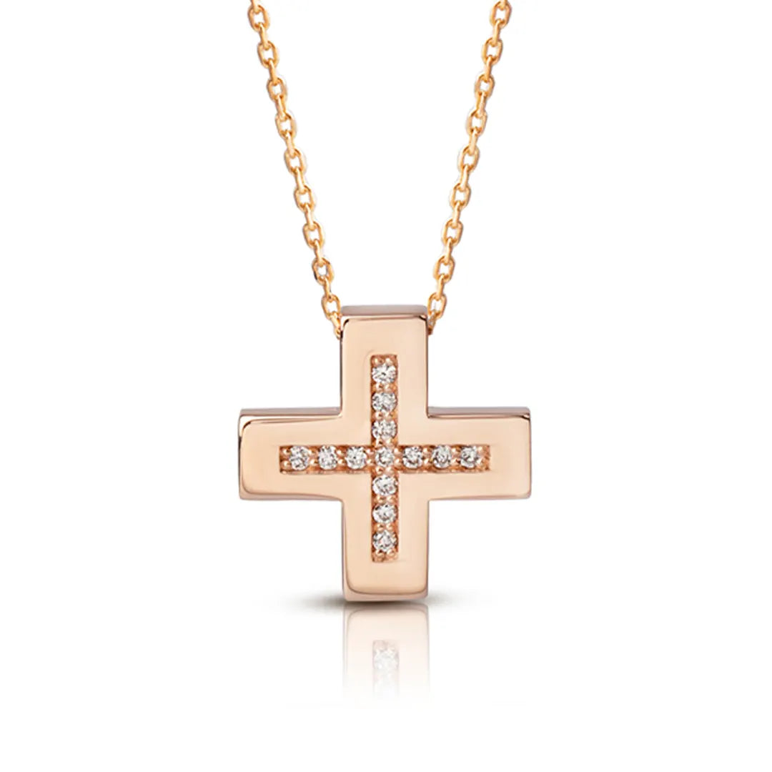 Squared Diamond Gold Cross Pendant