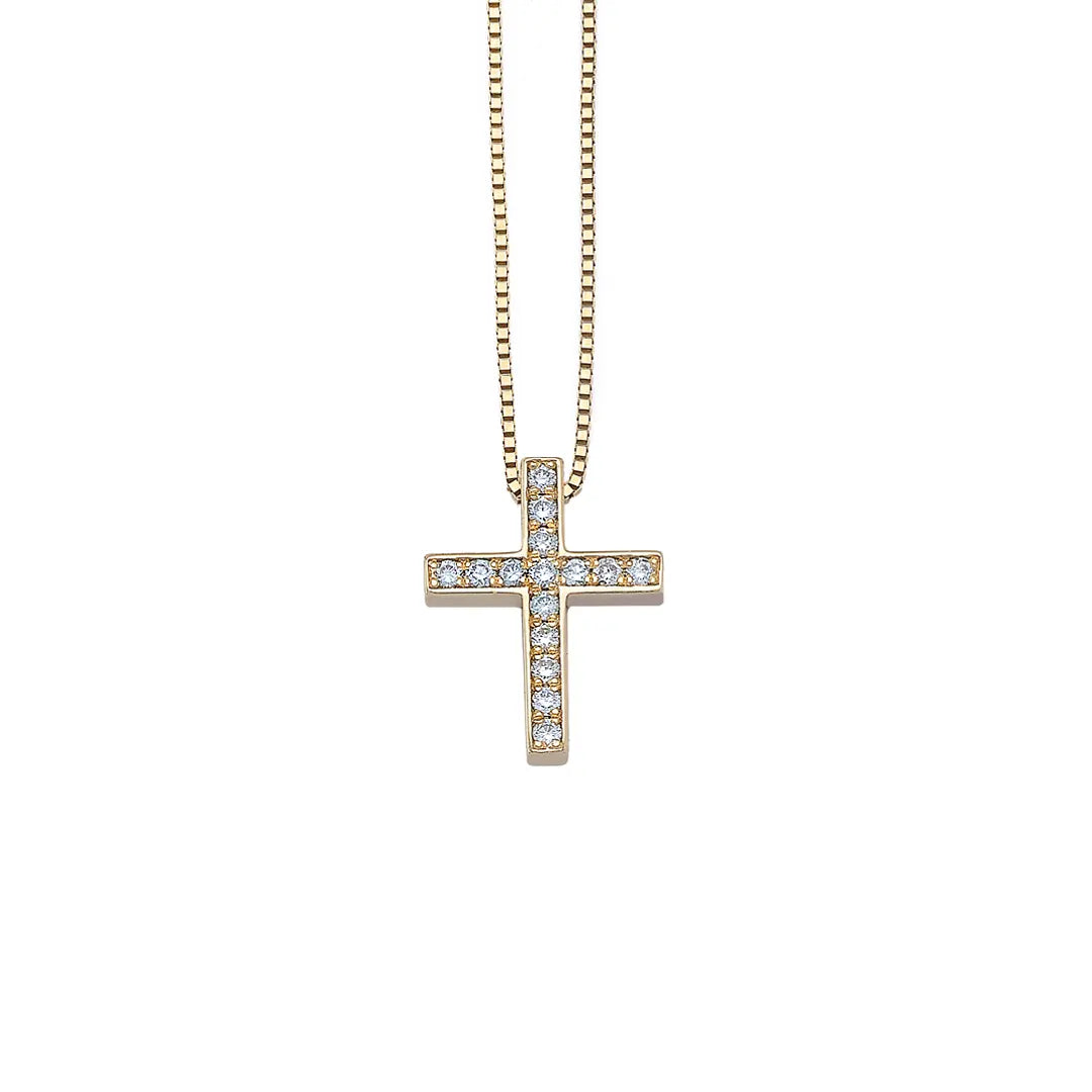 Tiny Diamond Gold Cross Pendant