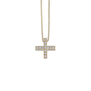 Tiny Thin Squared Diamond Gold Cross Pendant