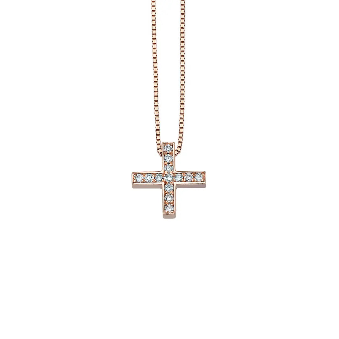 Tiny Thin Squared Diamond Gold Cross Pendant