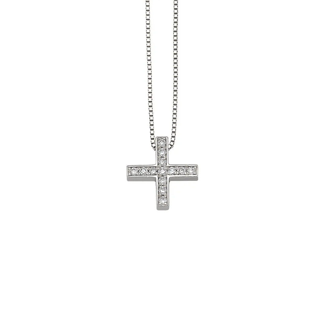 Tiny Thin Squared Diamond Gold Cross Pendant