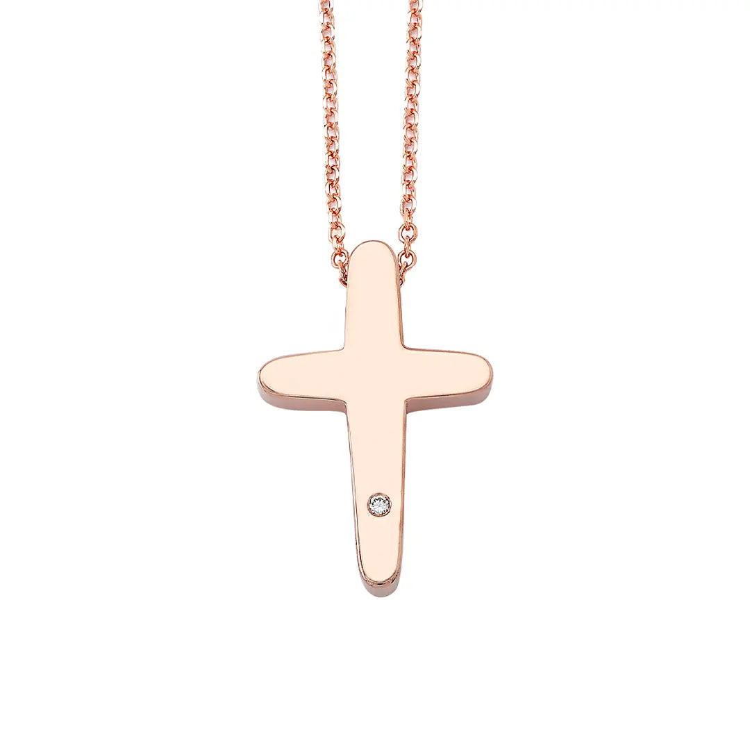 Pointed Edges Gold Cross Pendant with Diamond, Medium Size
