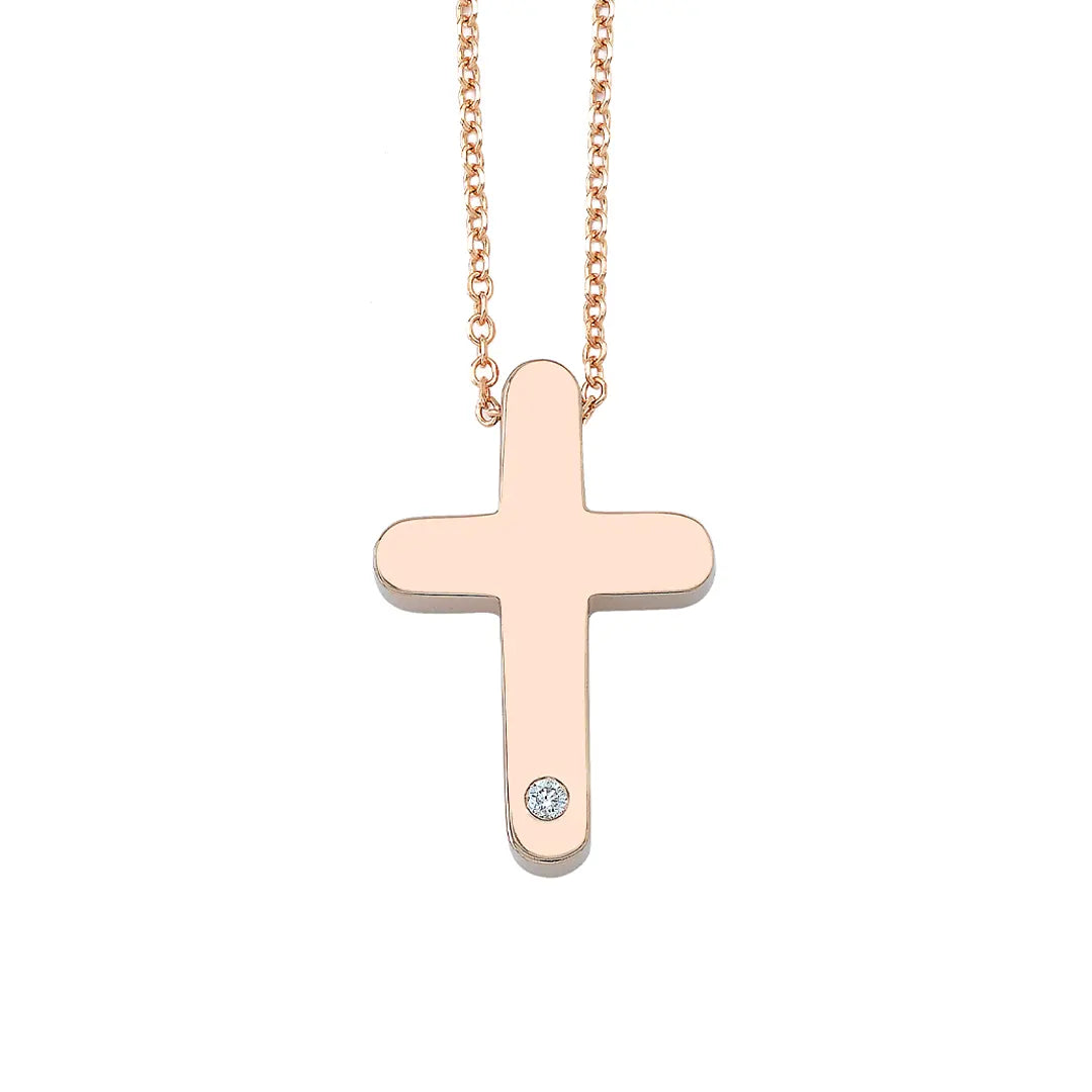 Curved Edges Gold Cross Pendant with Diamond