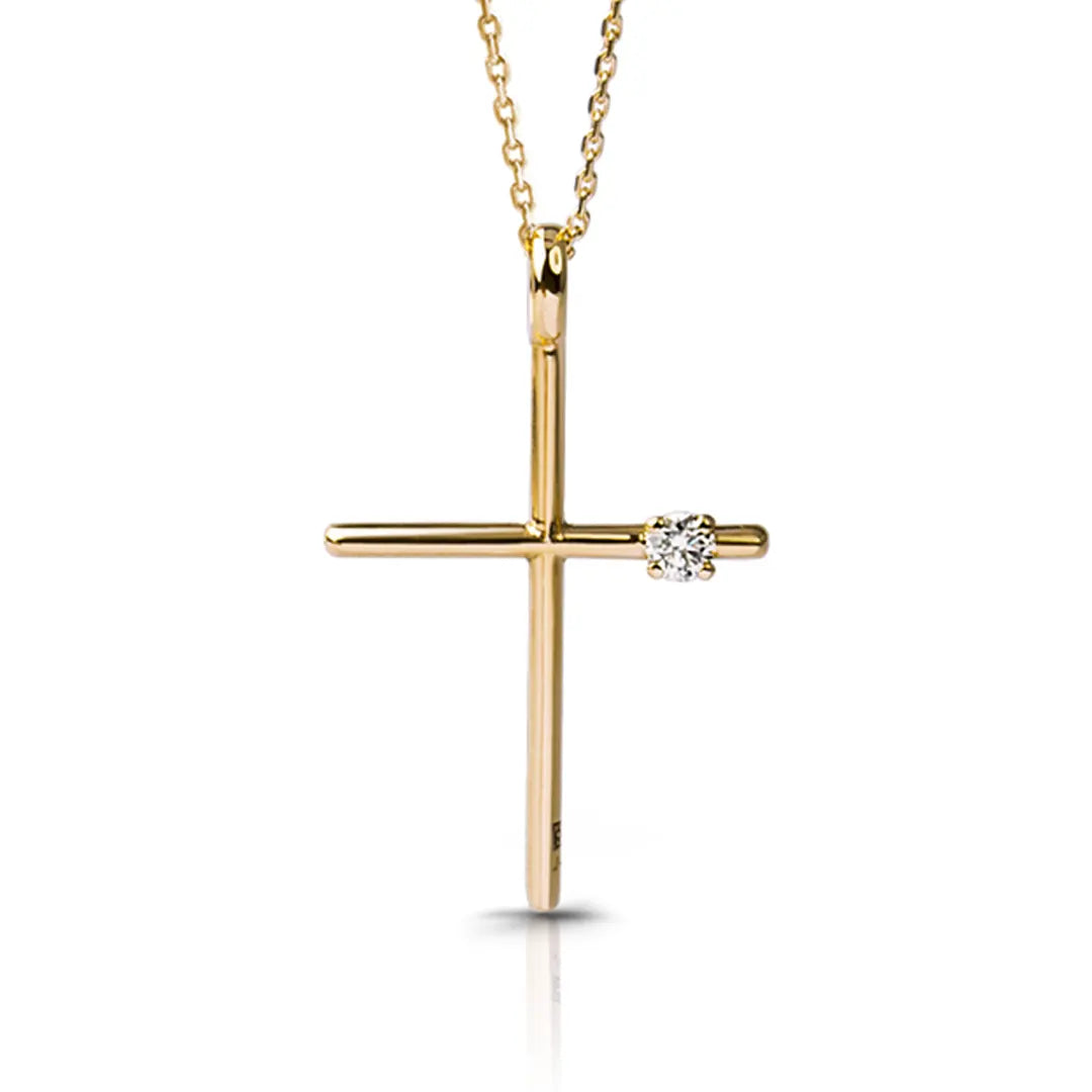 Slender Gold Cross Pendant with Diamond