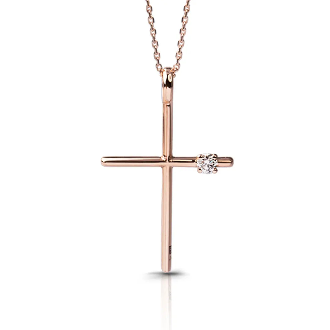 Slender Gold Cross Pendant with Diamond