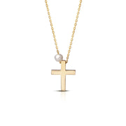 Tiny Gold Cross Pendant with Freshwater Pearl or plain