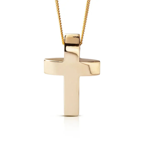 Double Curved Gold Cross Pendant, Large Size