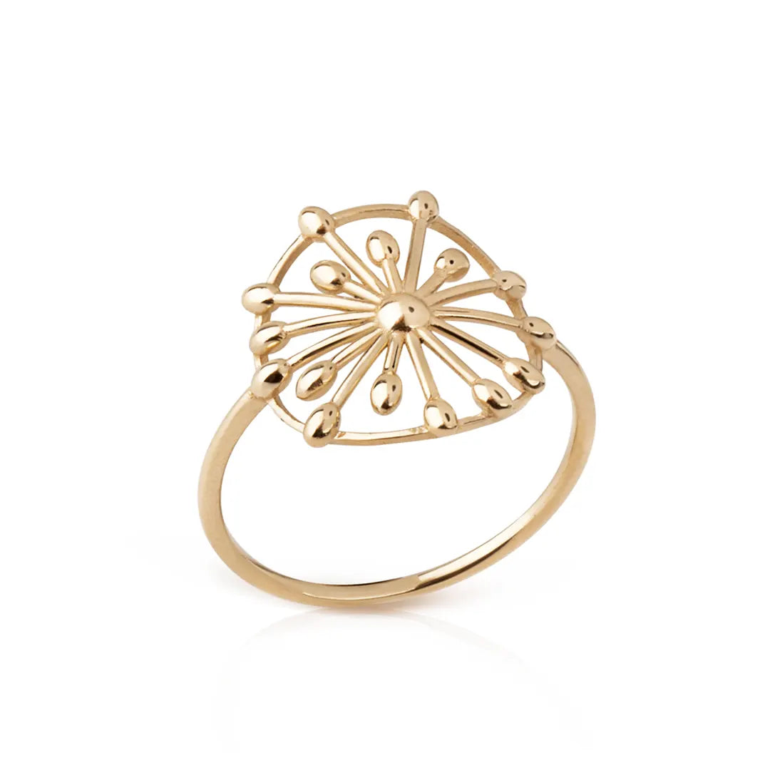 14K Gold Dandelion Talisman Ring