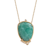 14K Gold Oval Emerald Necklace  with 5 diamonds