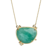 14K Gold Irregular Emerald Necklace  with 3 diamonds