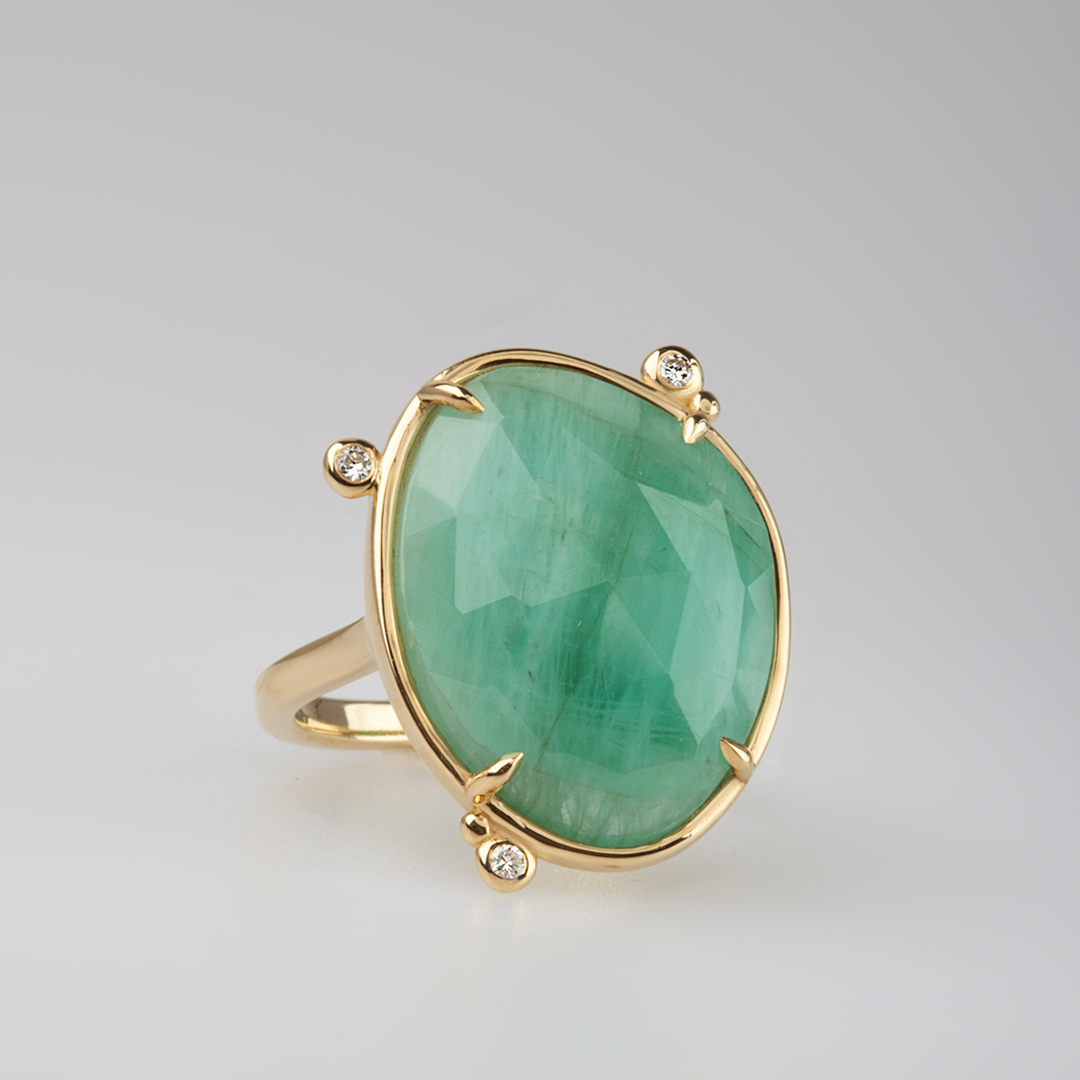 14K Gold Emerald Ring with 3 Diamonds