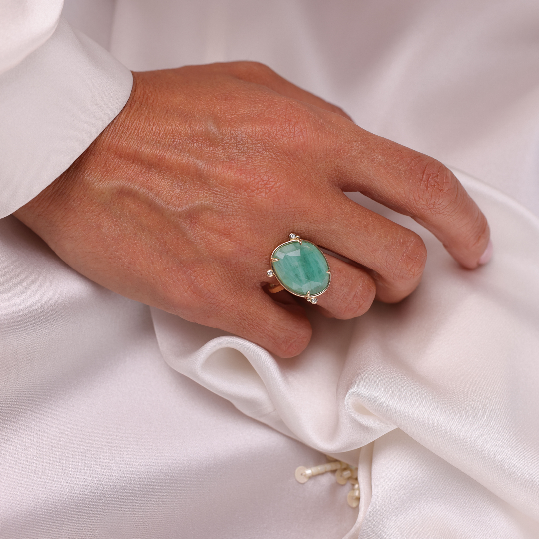 14K Gold Emerald Ring with 3 Diamonds