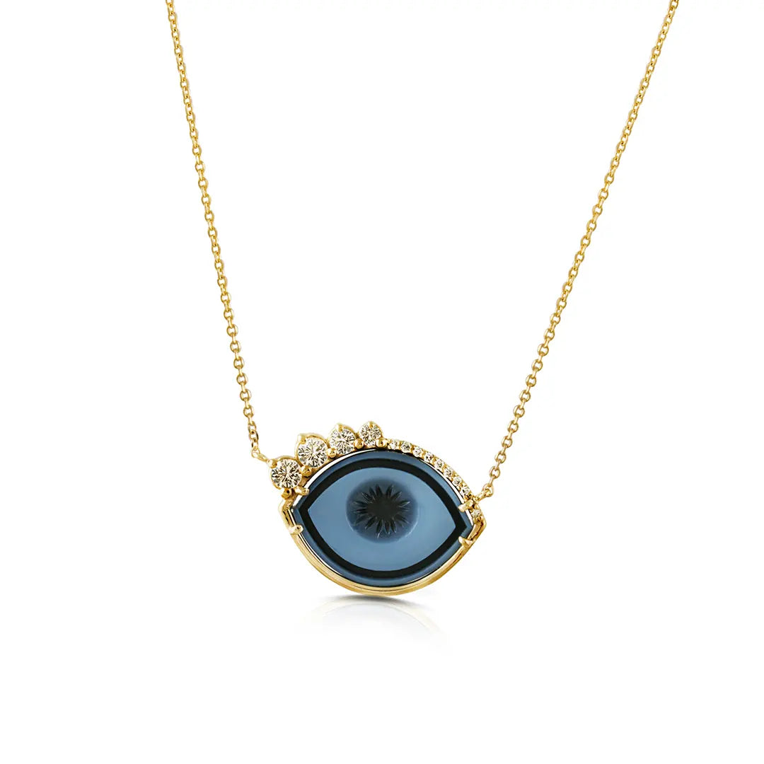Cycladic Talisman 14K Gold Necklace with Cameo Eye and Diamond Lashes