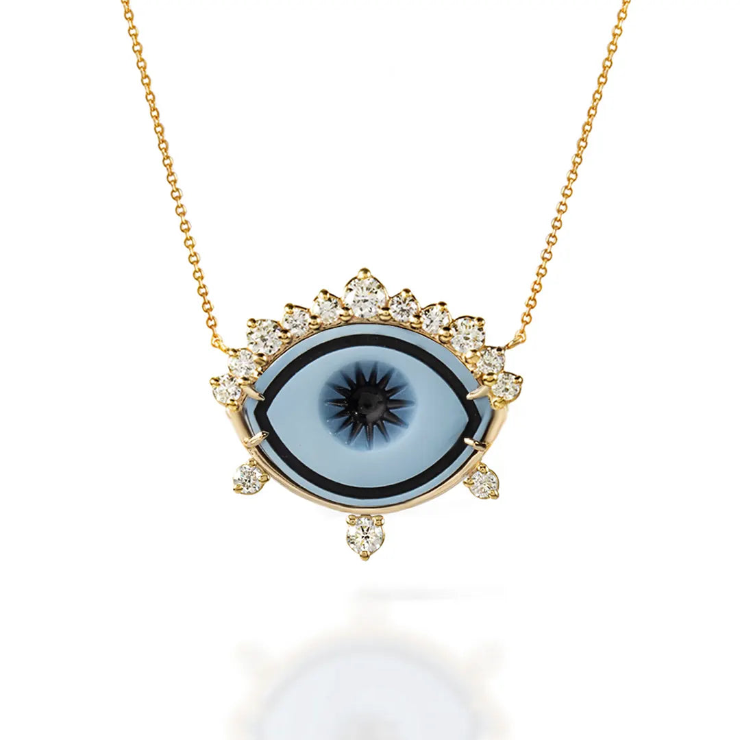 Cycladic Talisman Necklace with Cameo Eye and Diamond Crown