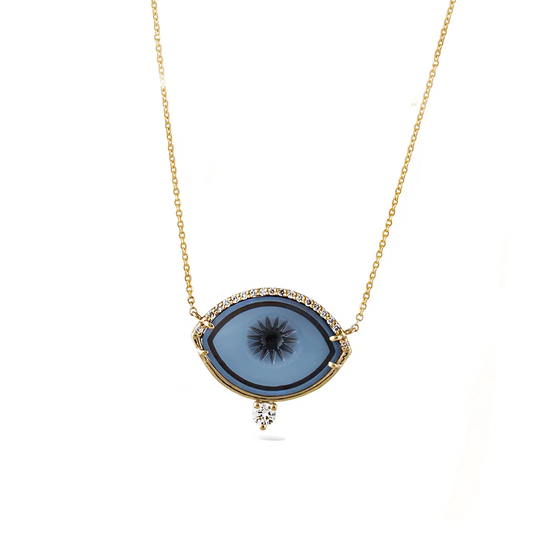 Cycladic Talisman 14K Gold Necklace with Cameo Eye and Diamonds