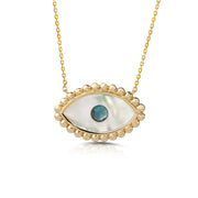 White and Blue Evil Eye Necklace with Gold Dots