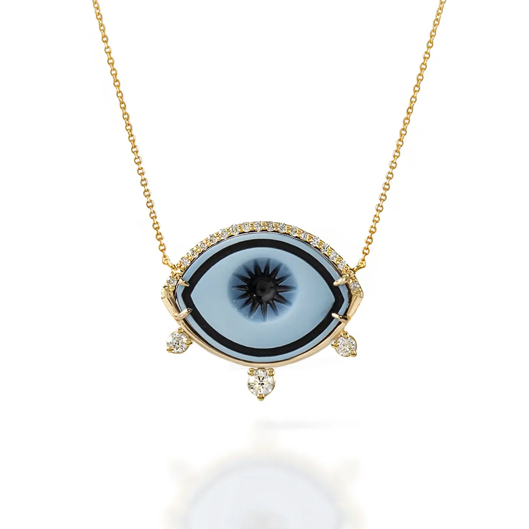 Cycladic Talisman Necklace with Cameo Eye and 3 Diamonds