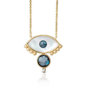 White and Blue Evil Eye Necklace with Gold Dots