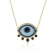 Cycladic Talisman Necklace with Cameo Eye and 5 Black Diamonds