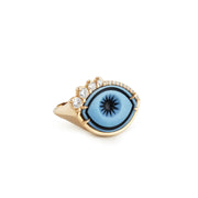 Cycladic Talisman 14K Gold Ring with Cameo Eye and Diamond Lashes