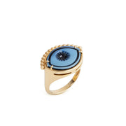 Cycladic Talisman 14K Gold Ring with Cameo Eye and Dot Lashes