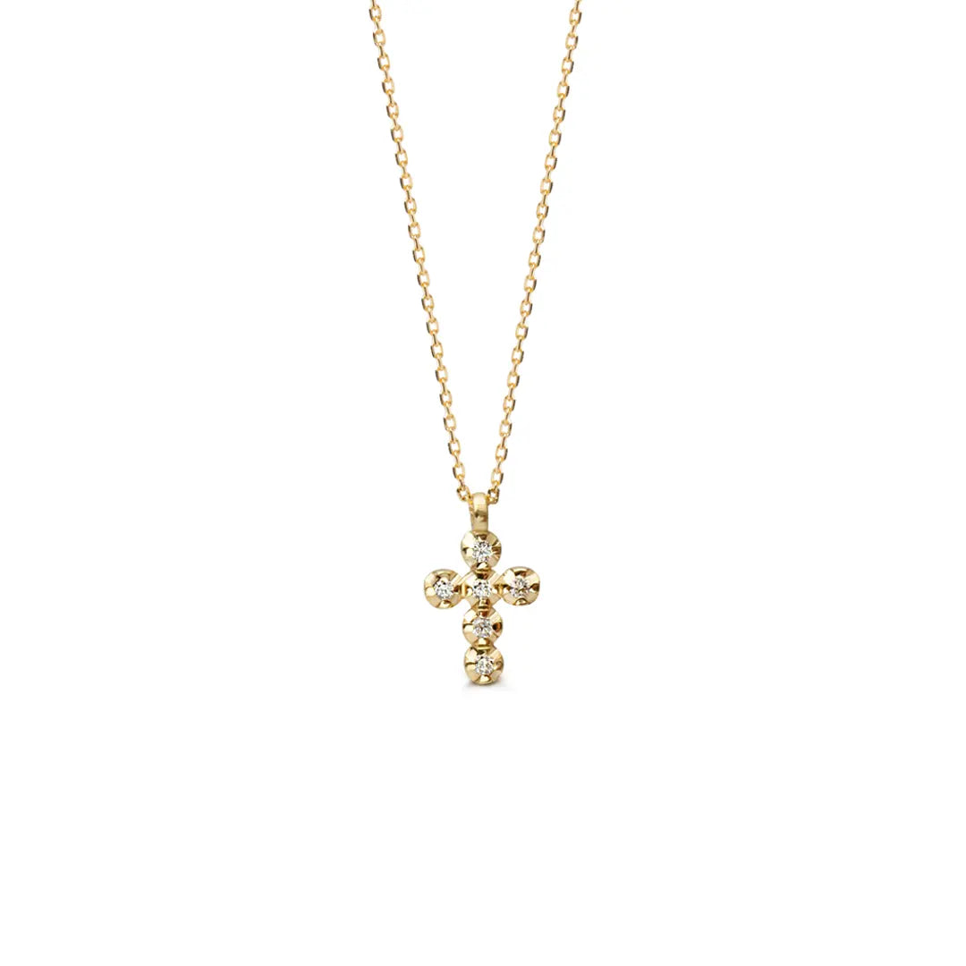 14K Gold Small Cross necklace with Diamonds
