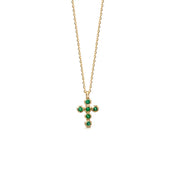 14K Gold Small Cross necklace with Emeralds