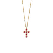 14K Gold Small Cross necklace with Rubies