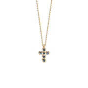14K Gold Small Cross necklace with Sapphires