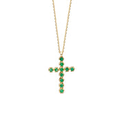 14K Gold Cross necklace with Emeralds