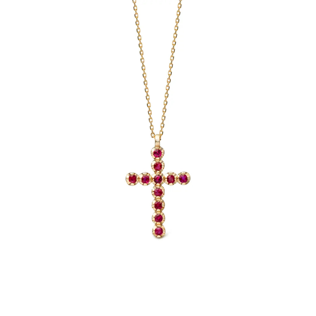 14K Gold Cross necklace with Rubies