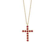 14K Gold Cross necklace with Rubies