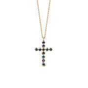 14K Gold Cross necklace with Sapphires