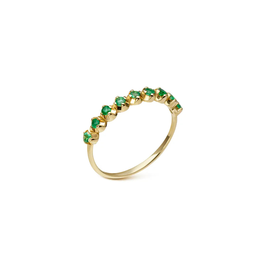 14K Gold half-band emerald ring