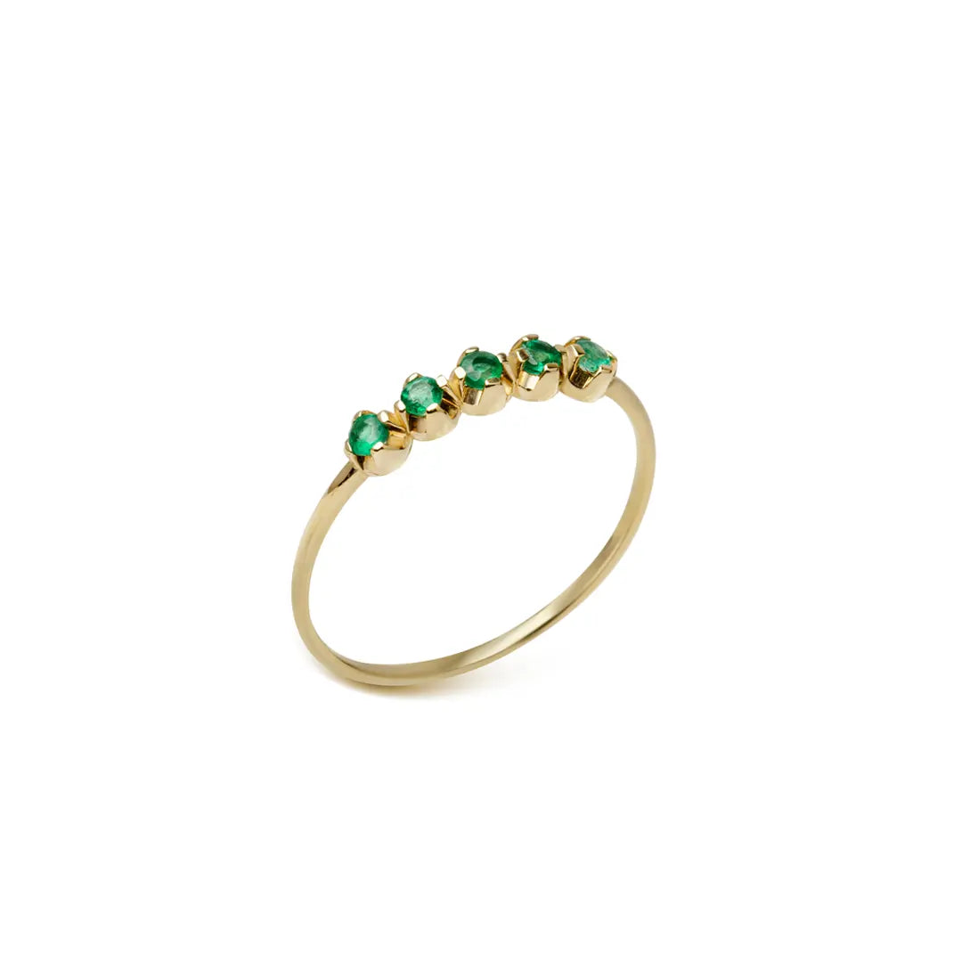 14K Gold 5 Emeralds ring Band