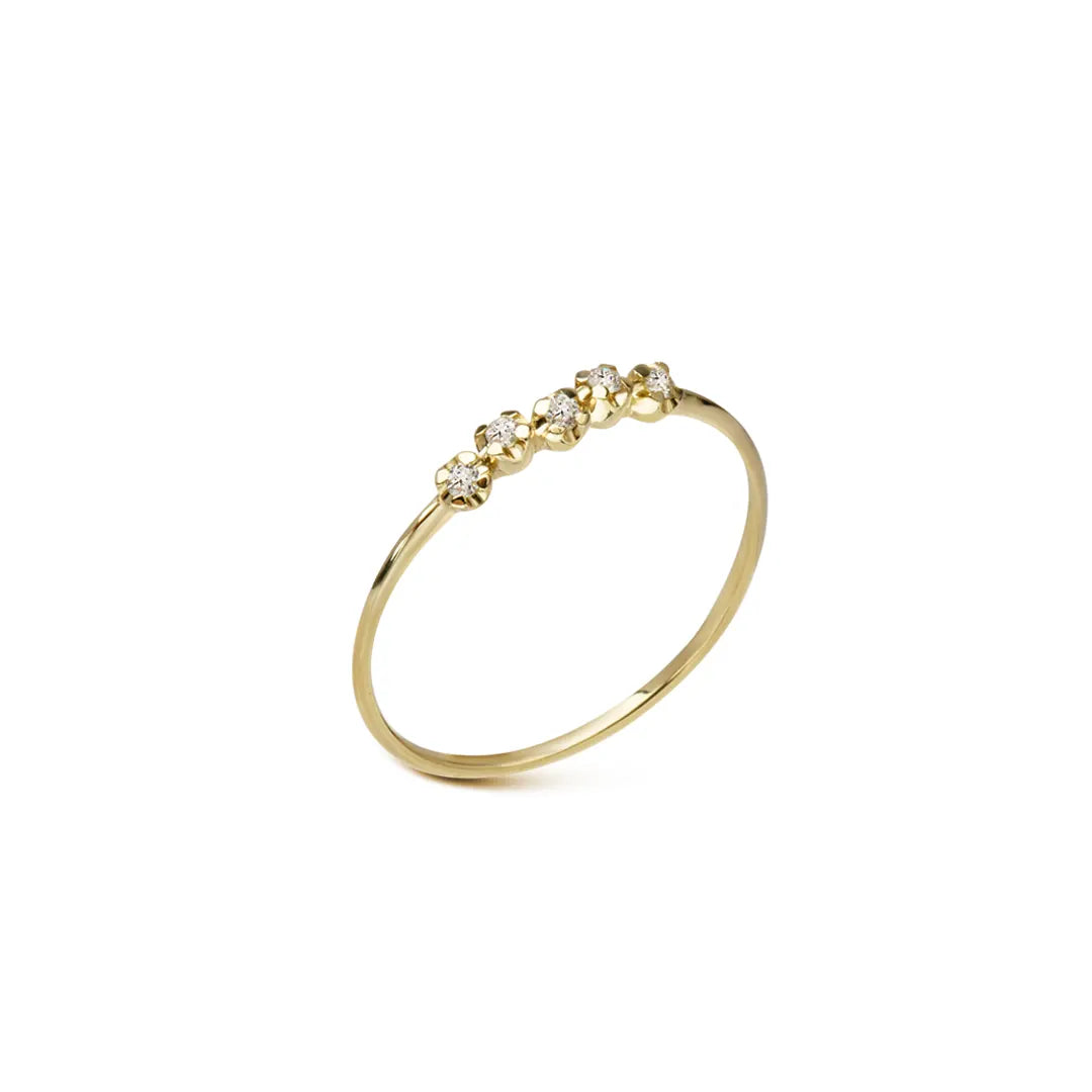14K Gold 5 diamonds slightly irregular band