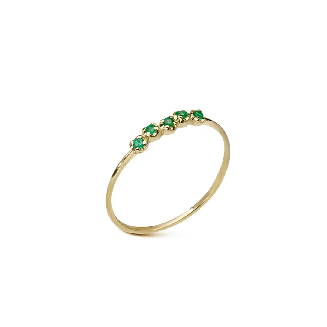 14K Gold 5 emeralds slightly irregular band