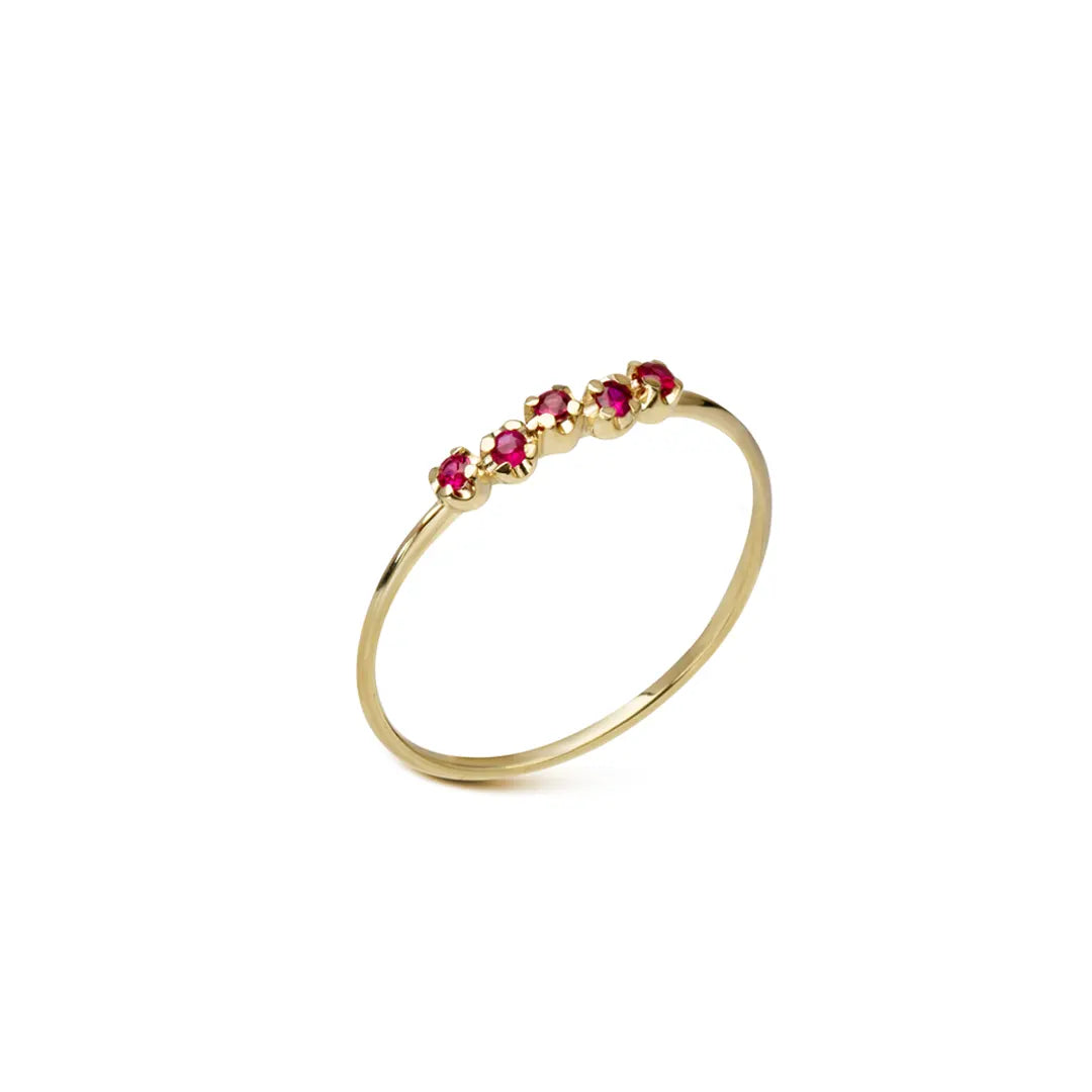 14K Gold 5 rubies slightly irregular band