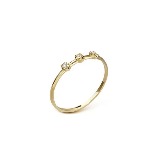 14K Gold Band Ring with 3 tiny Diamonds