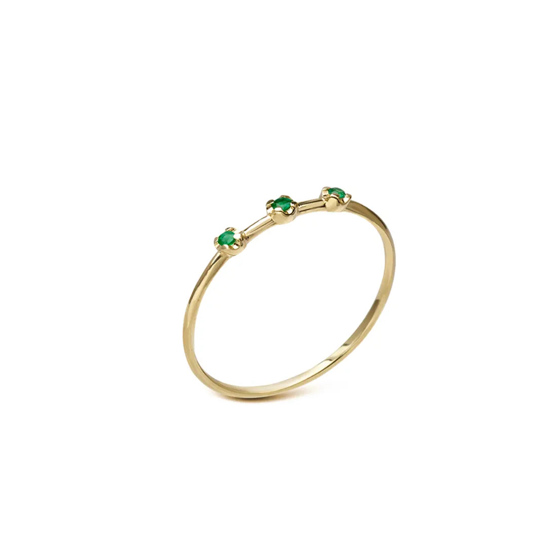 14K Gold Band Ring with 3 tiny Emeralds
