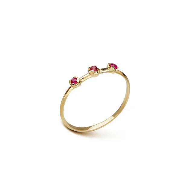 14K Gold Band Ring with 3 tiny Rubies