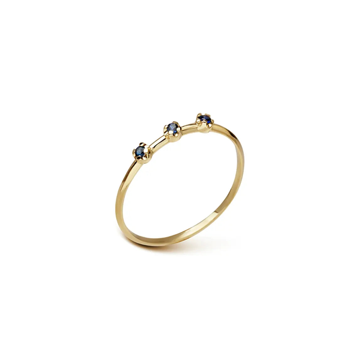 14K Gold Band Ring with 3 tiny Sapphires