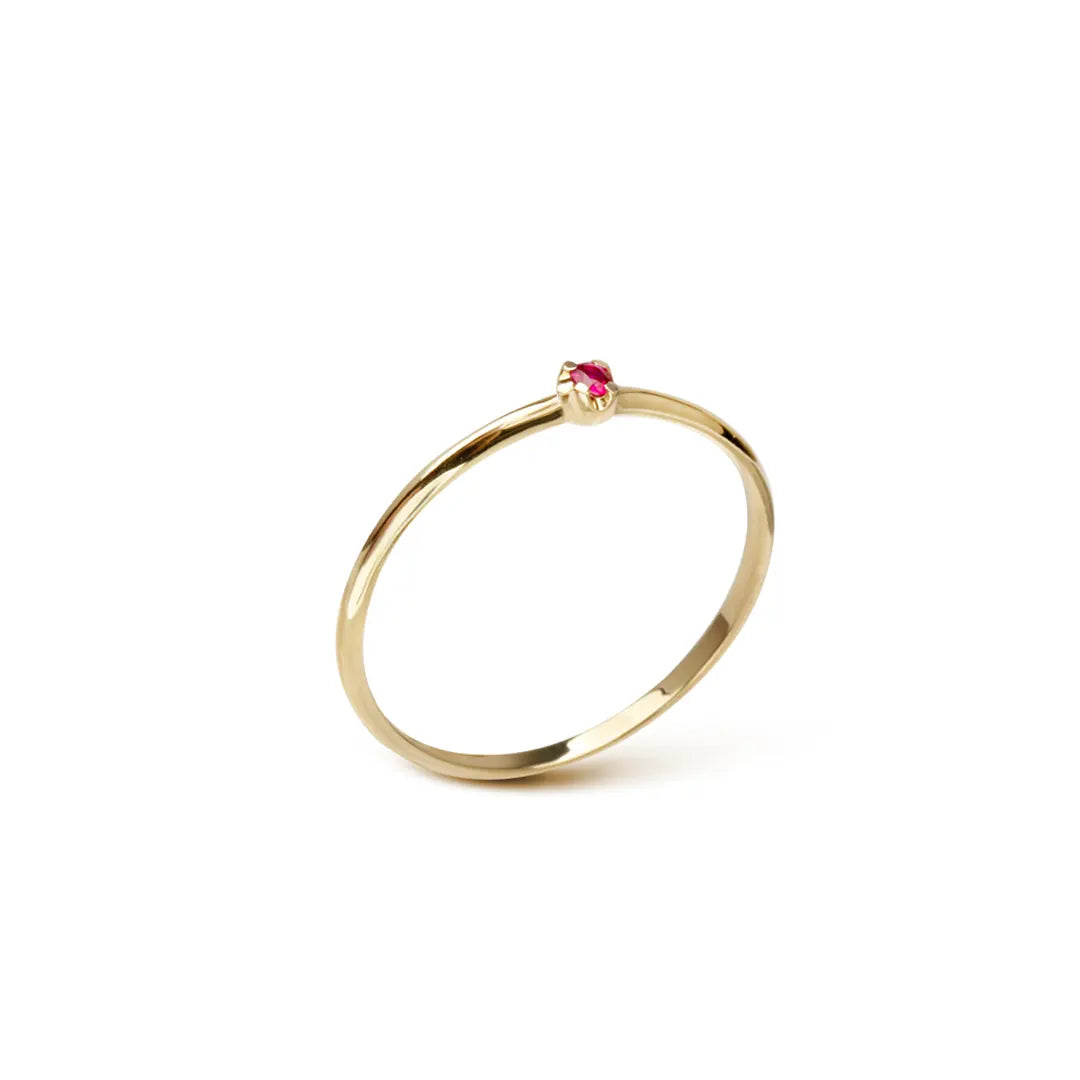 14K Gold Band Ring with a tiny Ruby