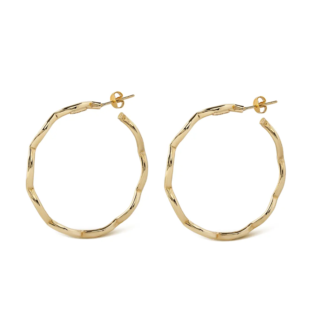 14K Gold big round hoops with pattern