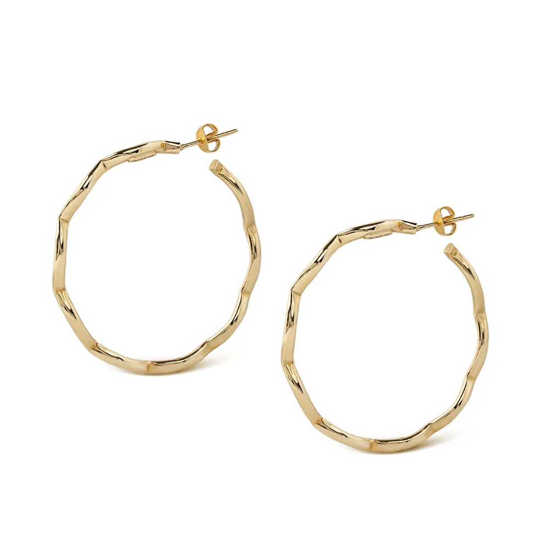 14K Gold big round hoops with pattern