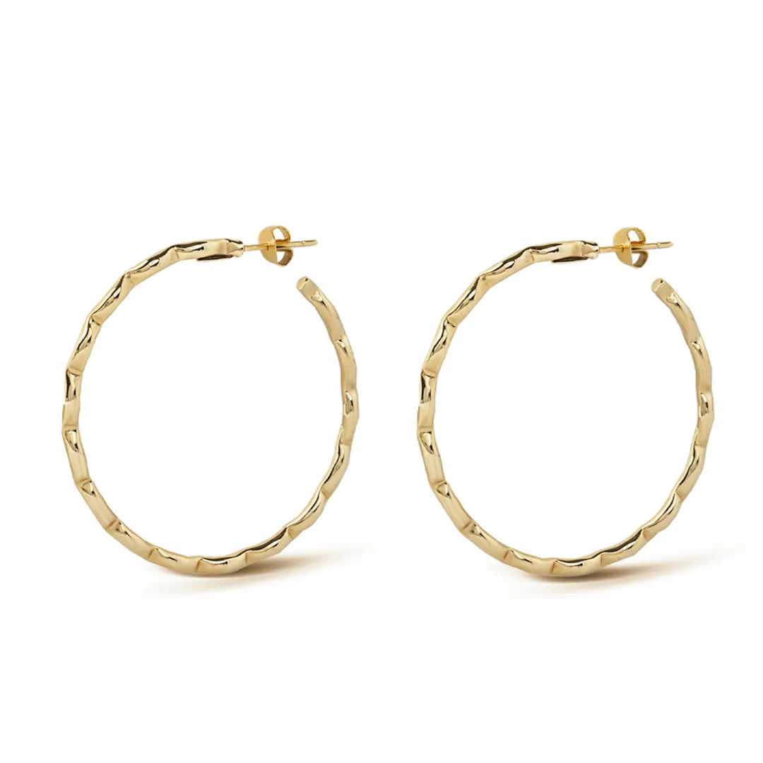 14K Gold big round hoops with pattern