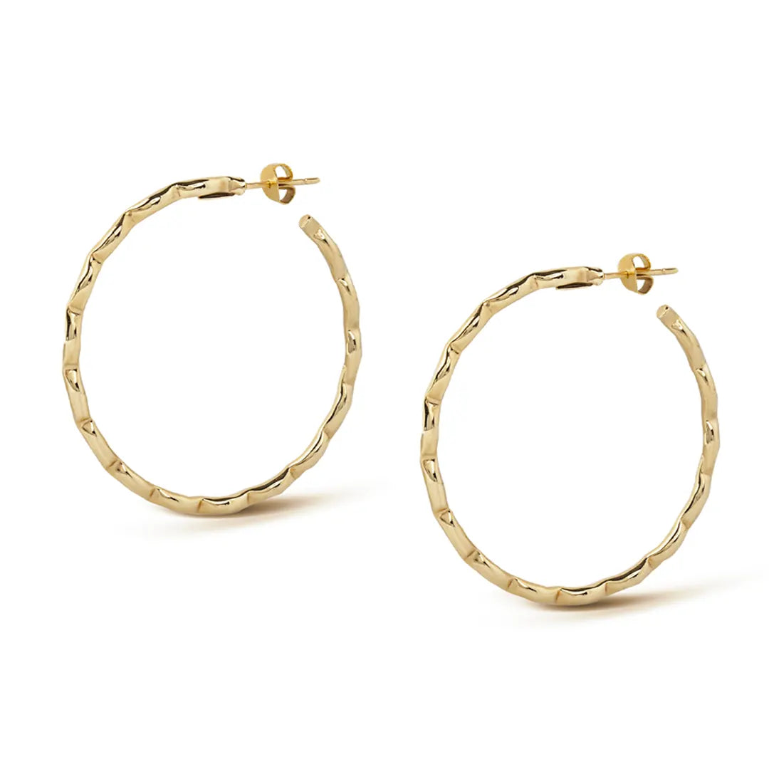 14K Gold big round hoops with pattern